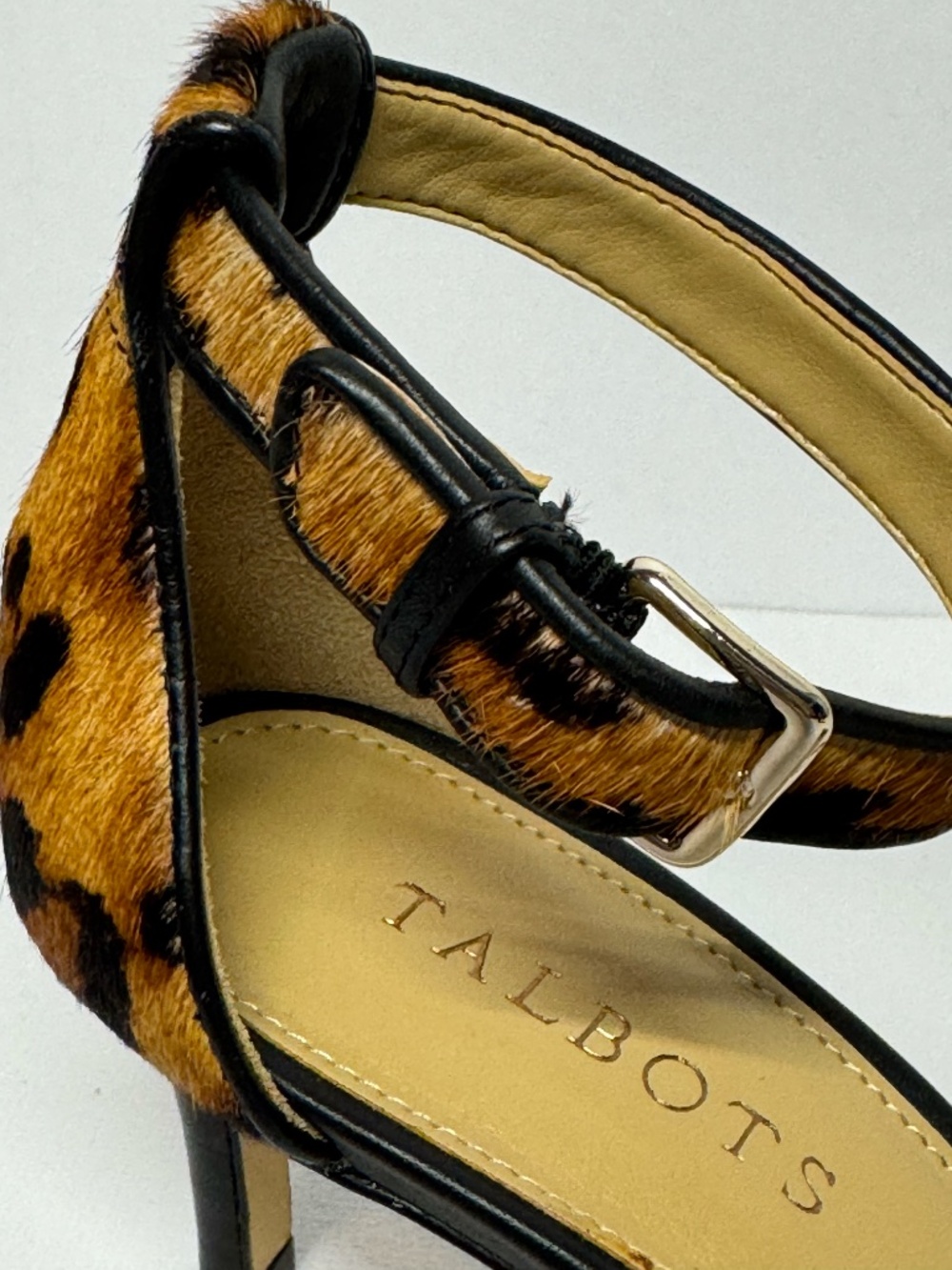 Talbots Leopard Print Calf Hair Ankle Strap Heels S 5M Chic Animal Print Sandals - Picture 9 of 11